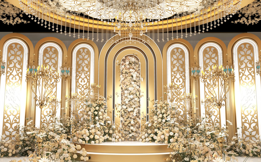 和平香槟色调婚礼堂效果展示